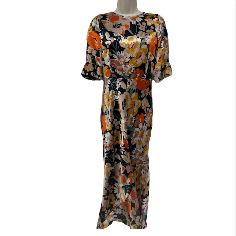 Asos Floral Multi-Color Short Sleeve Midi Dress